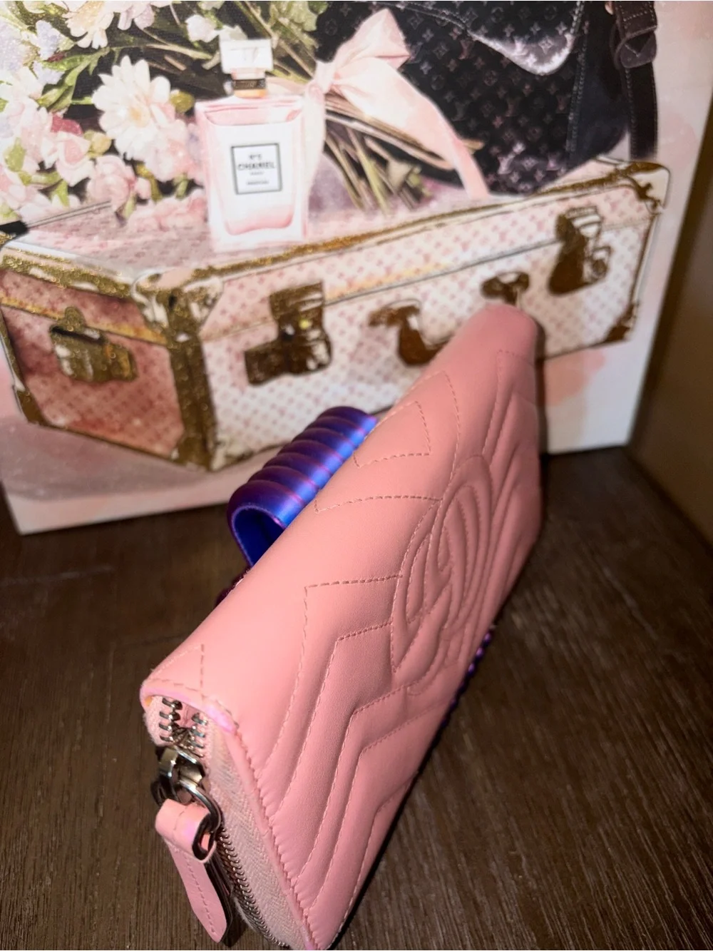 Gucci GG Marmont Zip Around Wallet Pink Leather With Silver Accent Authentic - Picture 7 of 9